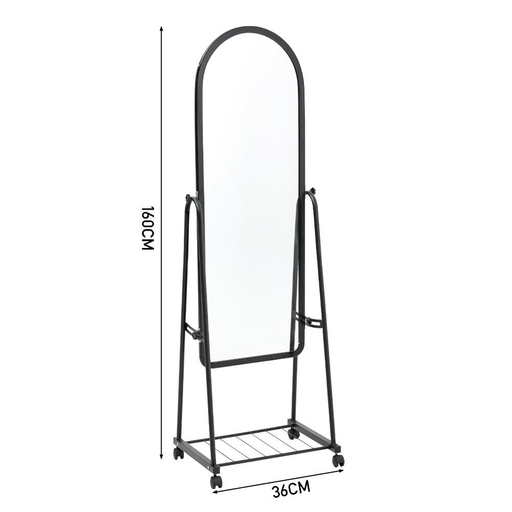 Living and Home Black Arched Full Length Rolling Mirror with Wheels Image 3