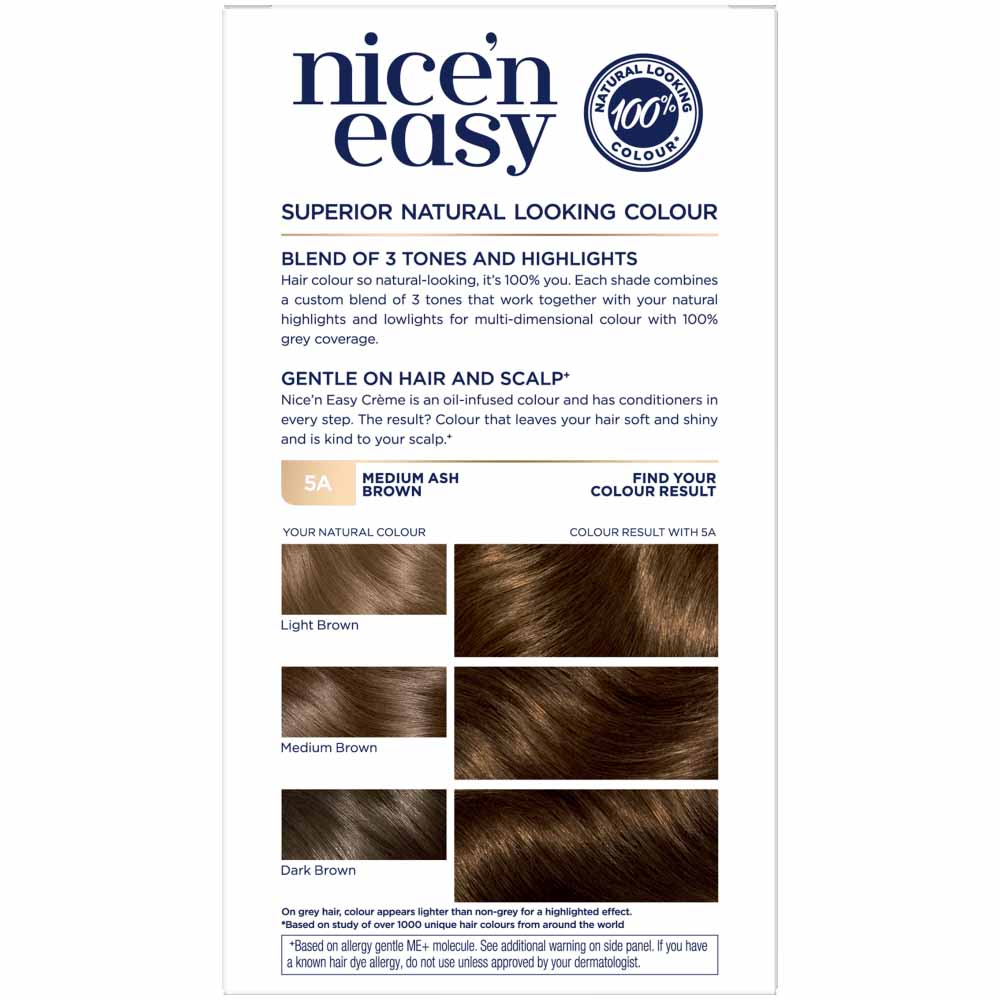 Clairol Nice'n Easy Medium Ash Brown 5A Permanent Hair Dye Image 2