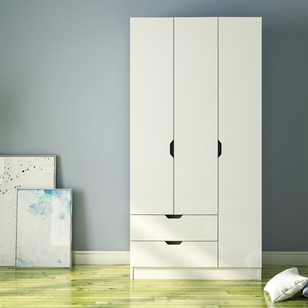 Evu Bergen 3 Door 2 Drawer White Wardrobe Image 3