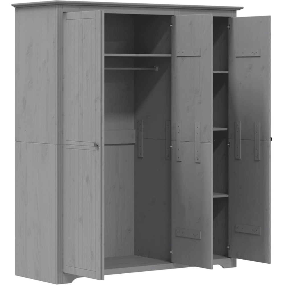 vidaXL Bodo 3 Door Grey Solid Wood Pine Wardrobe Image 4