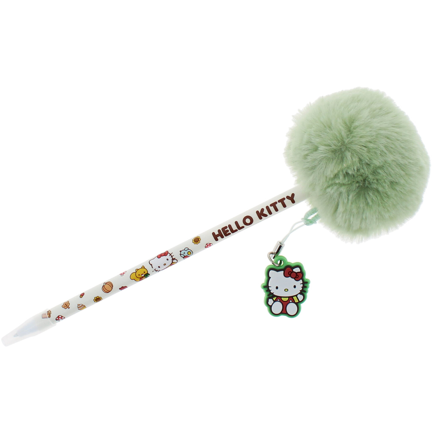 Pumpkin Hello Kitty Pom Pom Pen Green and White Image 2