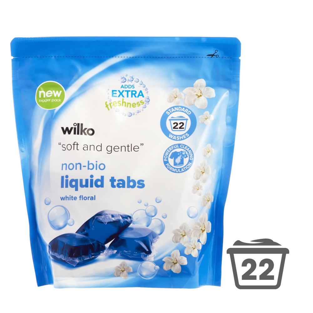 Wilko Non Bio Skin Kind White Floral Liquid Tabs 22 Washes Image 1