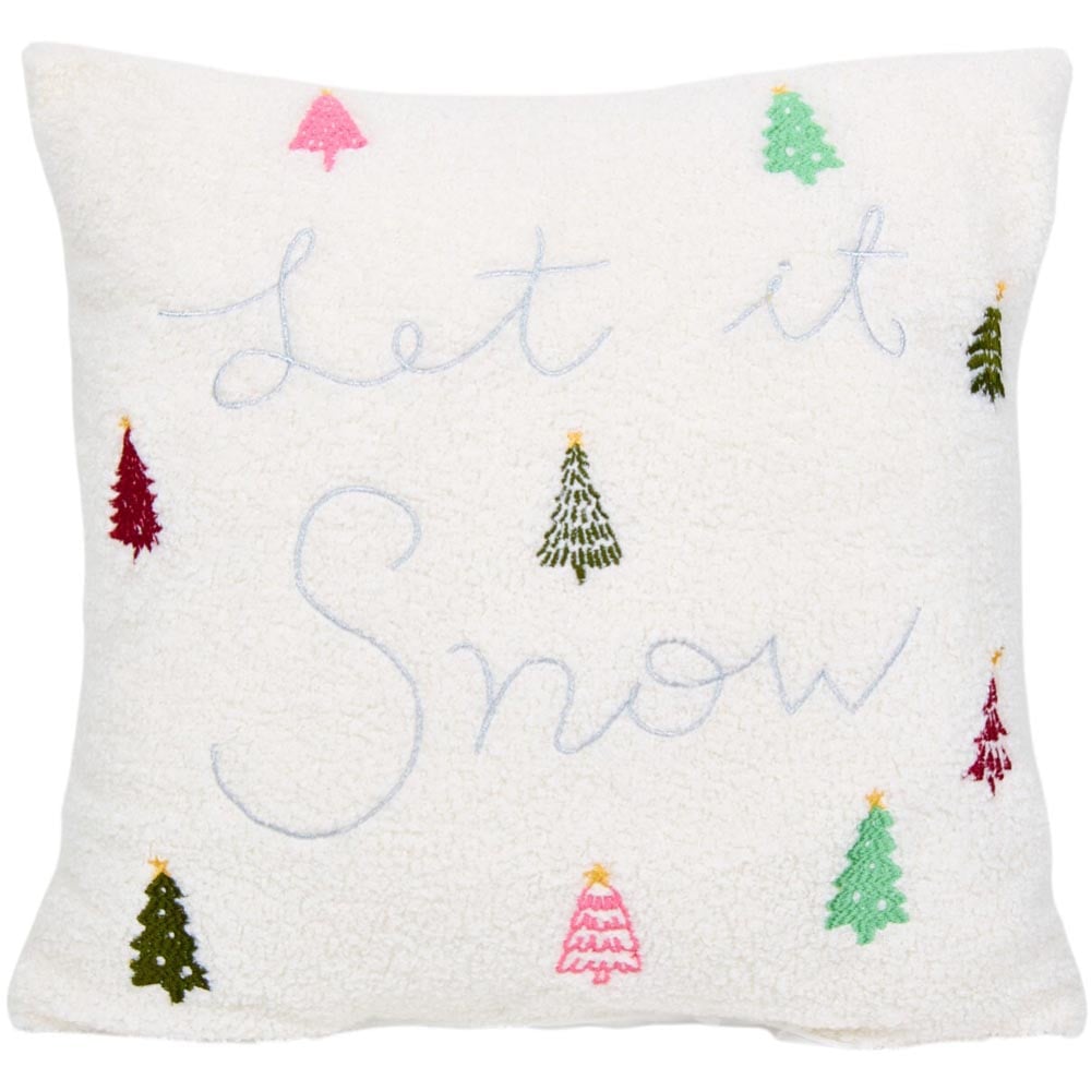 Let It Snow Embroidered Cushion - White Image 1