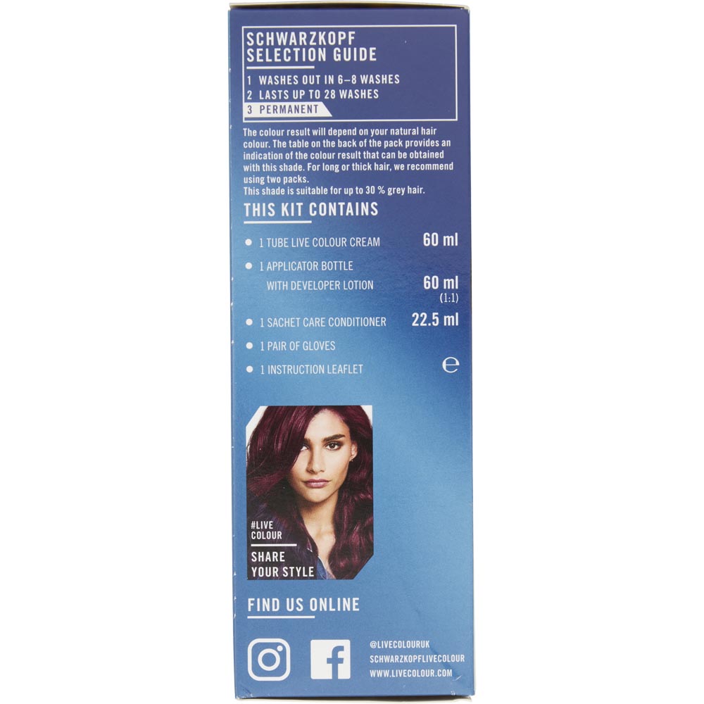 Schwarzkopf LIVE Intense Colour + Lift Ultra Violet L76 Permanent Hair Dye Image 5