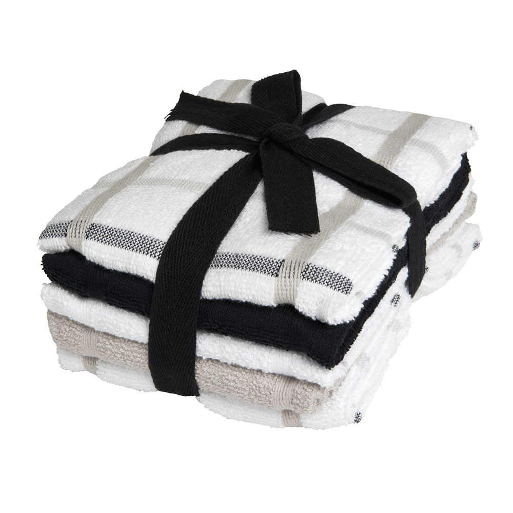 Wilko Grey and White Tea Towels 5 pack Wilko