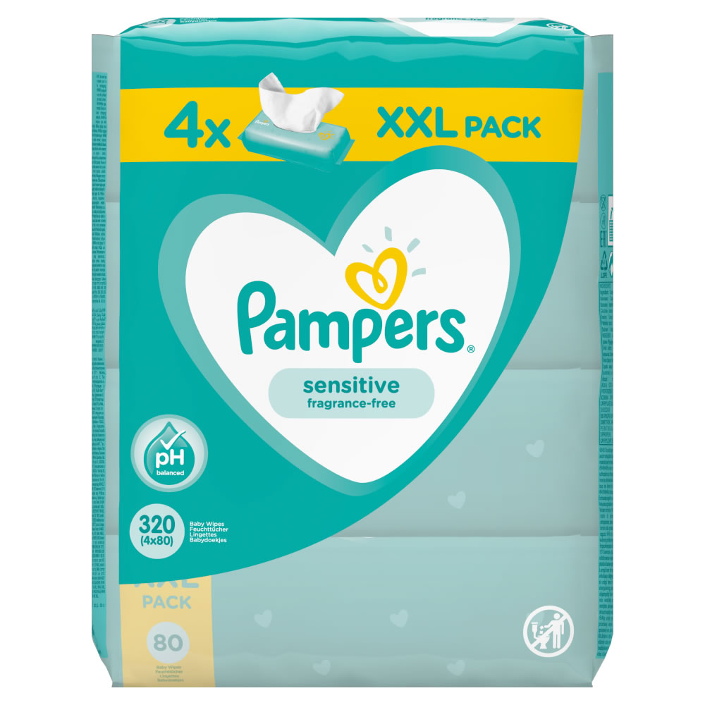 Pampers Sensitive Baby Wipes Fragrance Free XXL 4 x 80 pack Image 1