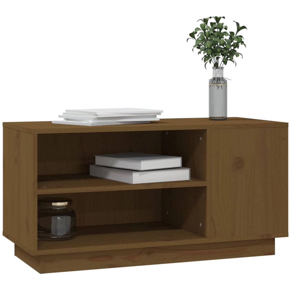 vidaXL 2 Open Shelf Honey Brown Solid Wood Pine TV Cabinet Image 4