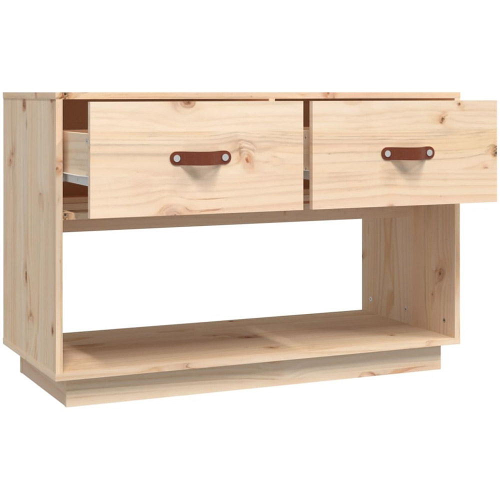 vidaXL 2 Drawer Single Open Shelf Natural Solid Wood Pine TV Cabinet Image 7