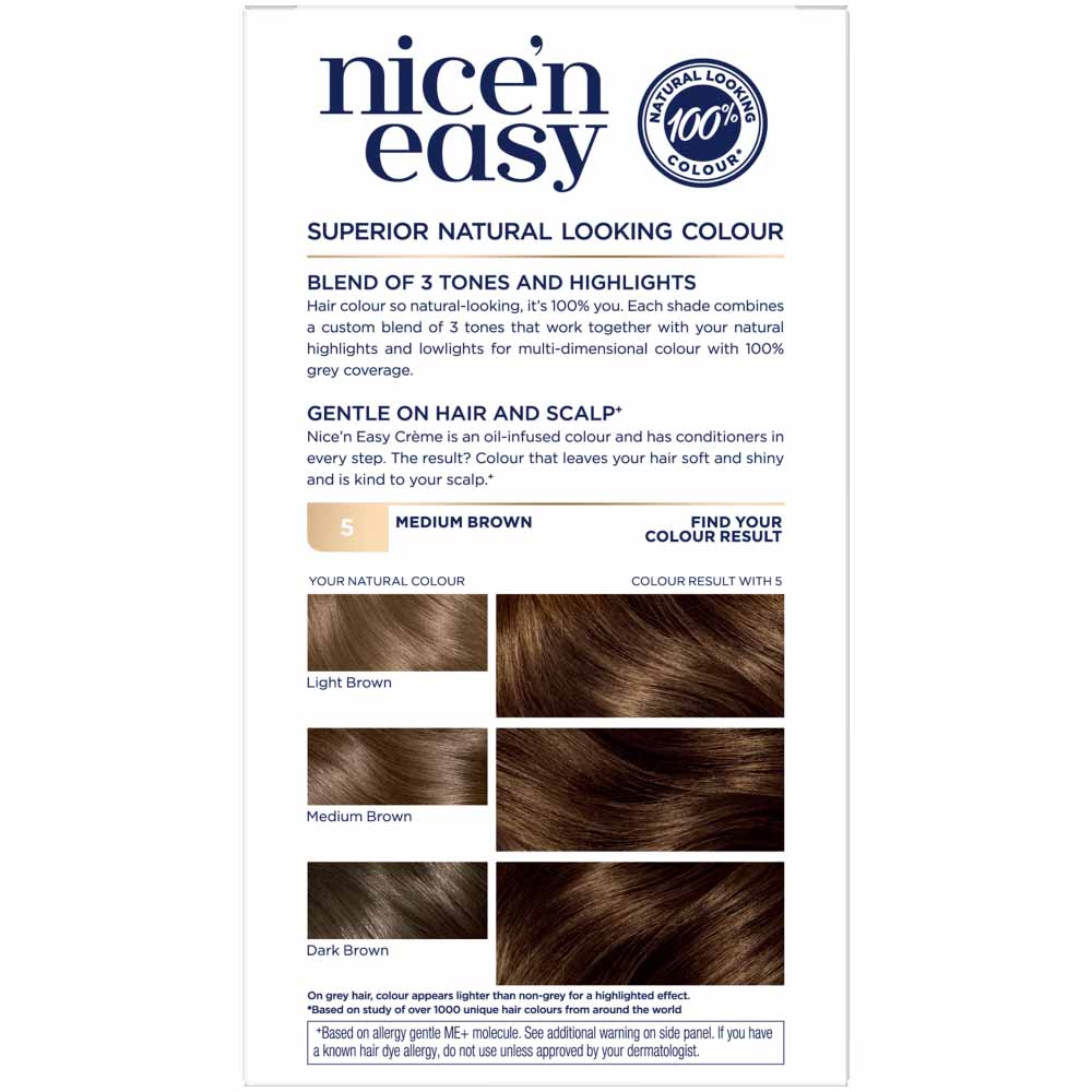 Clairol Nice'n Easy Permanent Hair Dye 5 Medium Brown Image 2