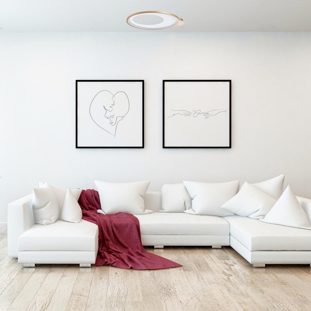 Happy Homewares Brushed Gold Low Energy LED Ceiling Light with Inner Opal White Acrylic Image 2