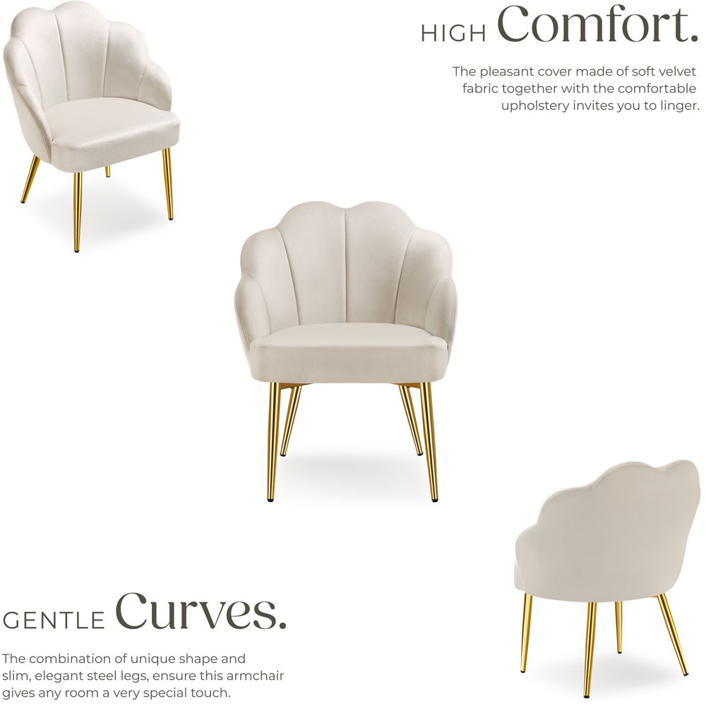 tectake Hellen Set of 6 Cream and Gold Velvet Accent Chairs Image 4