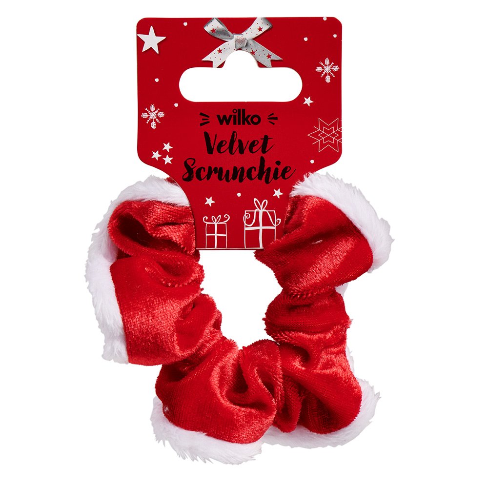 Wilko Red and White Trim Velvet Scrunchie Image 1