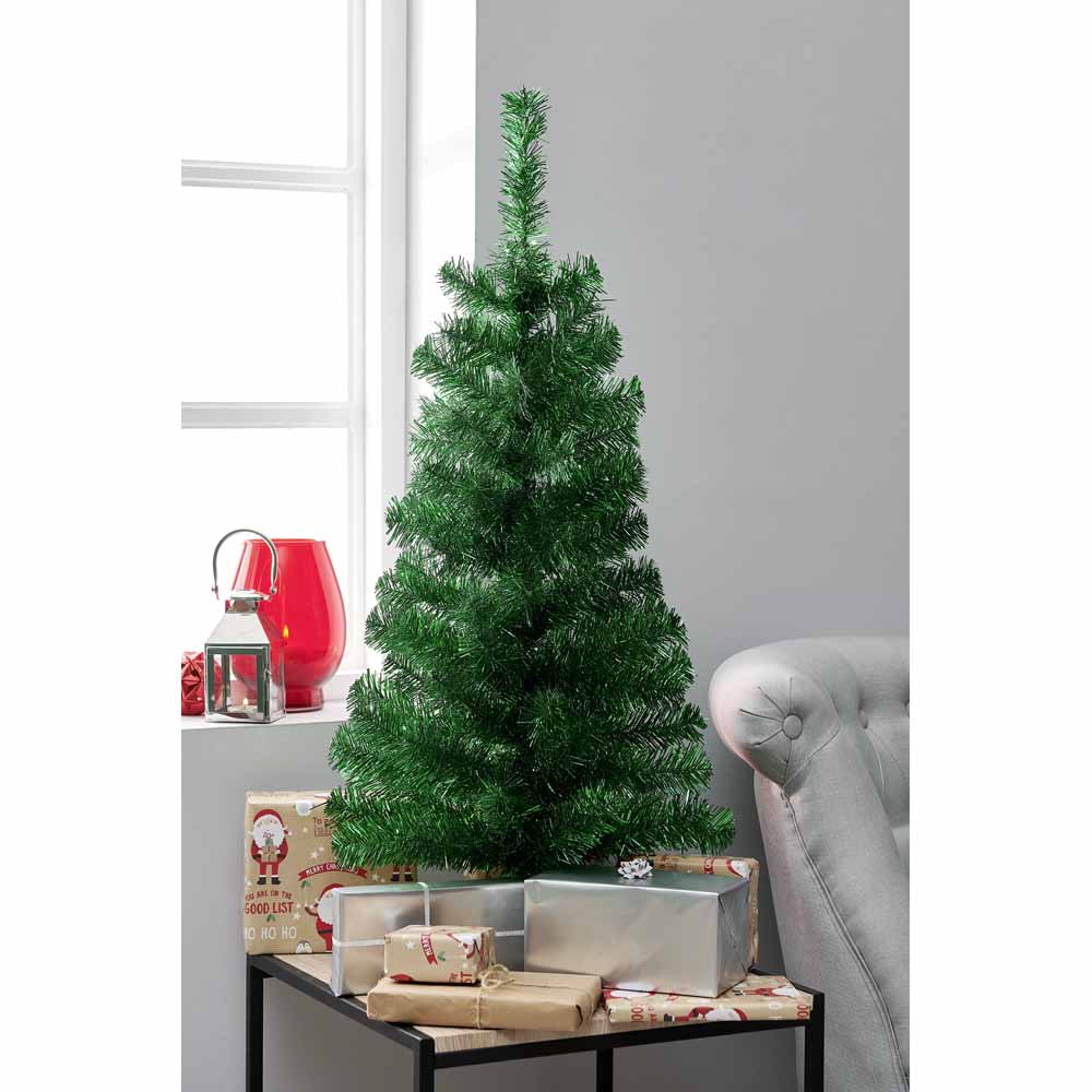 Wilko 3ft Green Tinsel Artificial Christmas Tree Image 1
