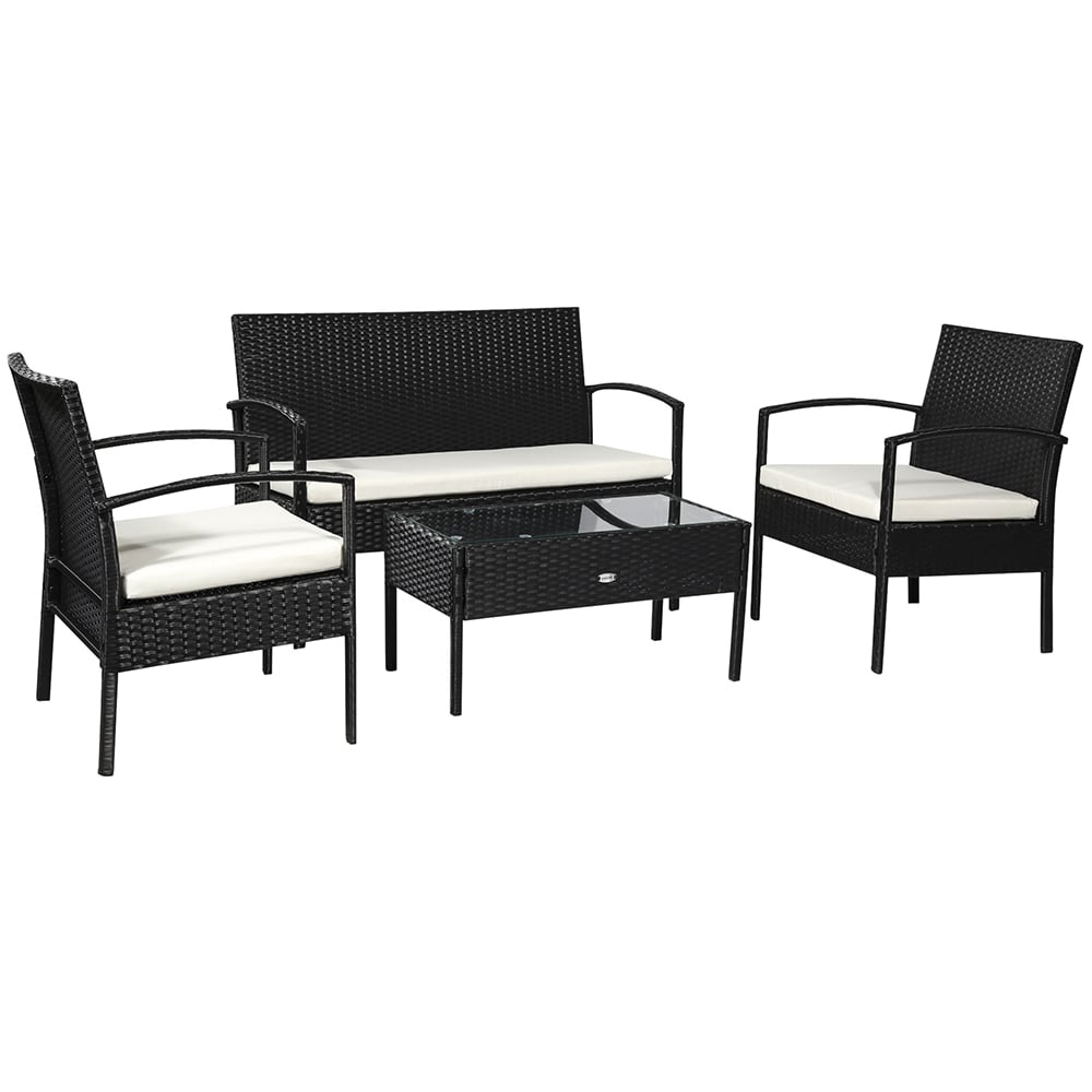 Outsunny 4 Seater Black Rattan Sofa Lounge Set Image 2