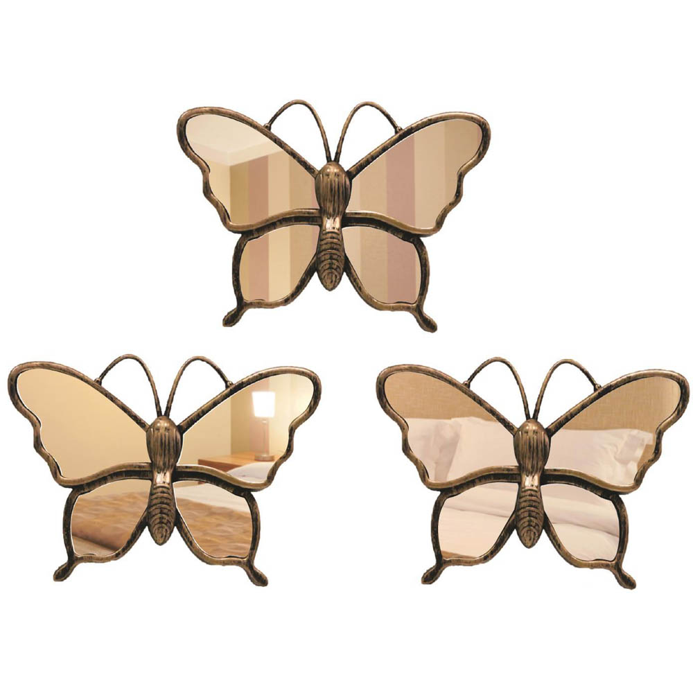 WALPLUS Rusty Brown Gold Butterflies Mirror 3 Pack Image 1