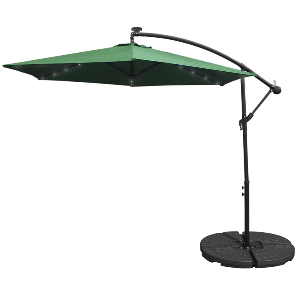 MonsterShop Green LED Cantilever Parasol with Fan Base 3m Image 1