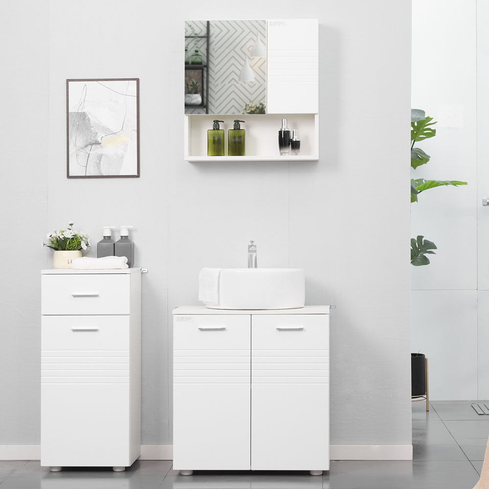 Kleankin White Mirror Bathroom Cabinet with Ridge Design Image 4