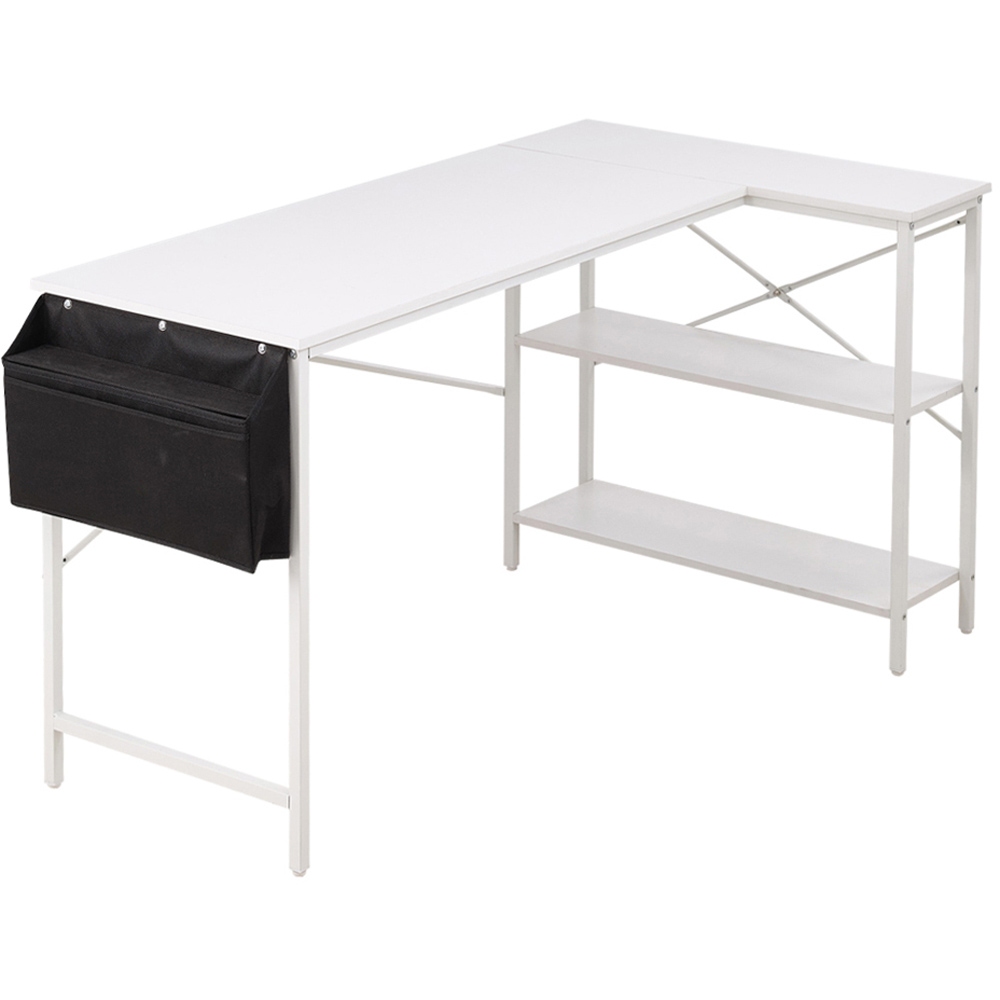 Living and Home 2 Shelf White L-Shaped Office Desk with Storage Bag Image 2