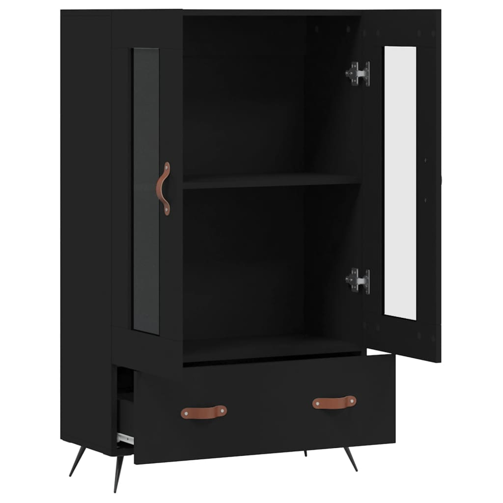 vidaXL 2 Glass Door Single Drawer Black Highboard Image 5