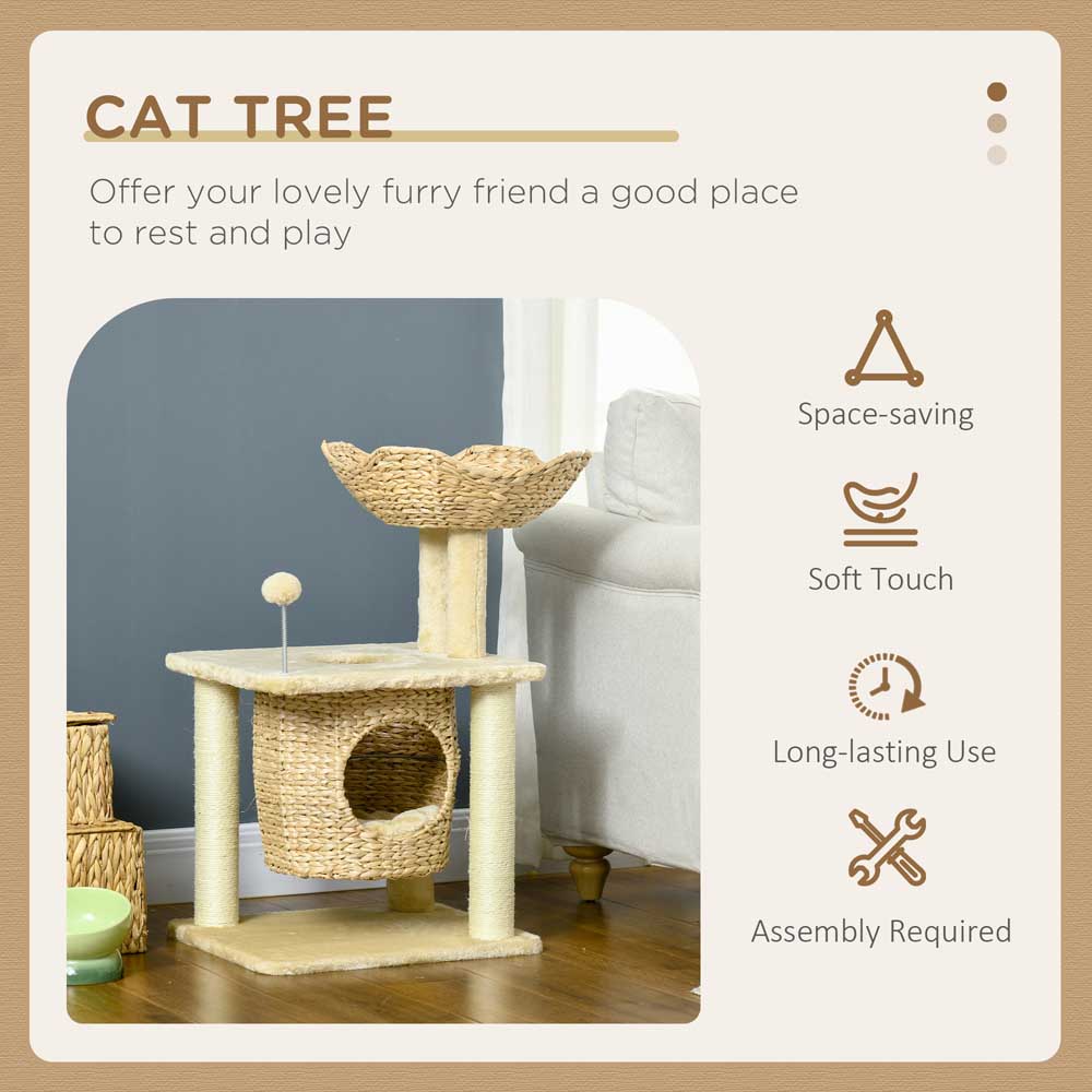 PawHut Cat Tree with Scratching Posts, Cat House, Bed, Washable Cushions Image 3