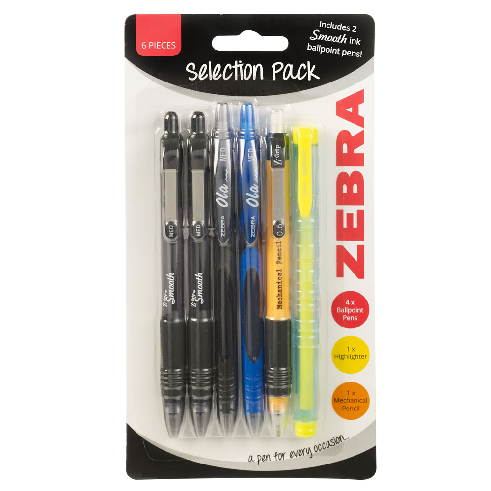 Zebra Z Grip Pen Selection Pack 6 pack Image