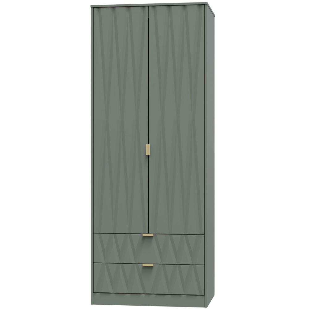 Crowndale Diamond Ready Assembled 2 Door 2 Drawer Reed Green Tall Double Wardrobe Image 4
