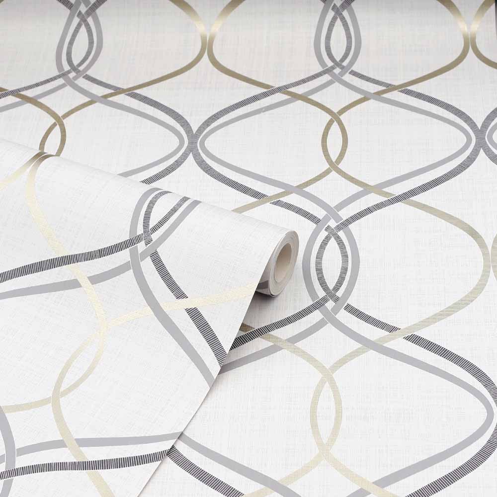 Arthouse Twisted Ogee Grey and Gold Wallpaper Image 2