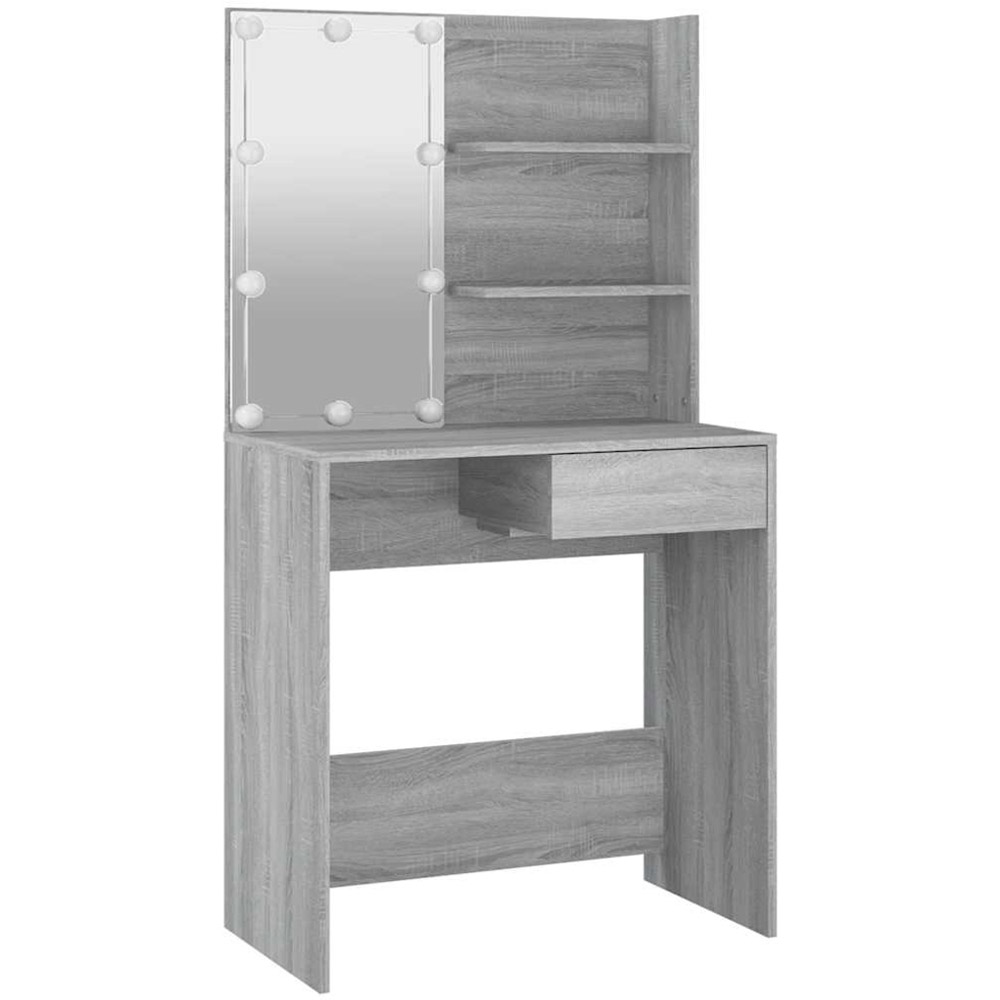 vidaXL Single Drawer 2 Shelf Grey Sonoma Dressing Table with LED Mirror Image 3