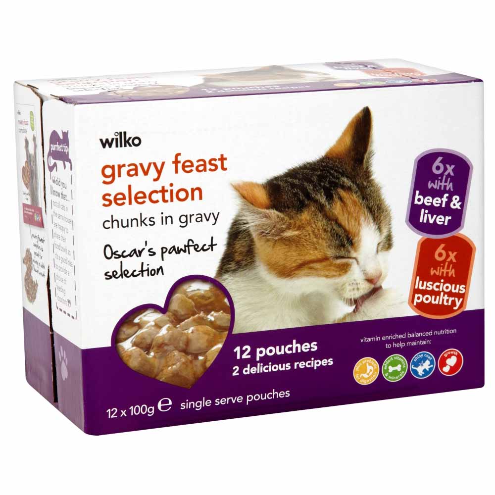 Wilko Meaty Feast Selection Chunks in Gravy Cat Food 12 x 100g Image