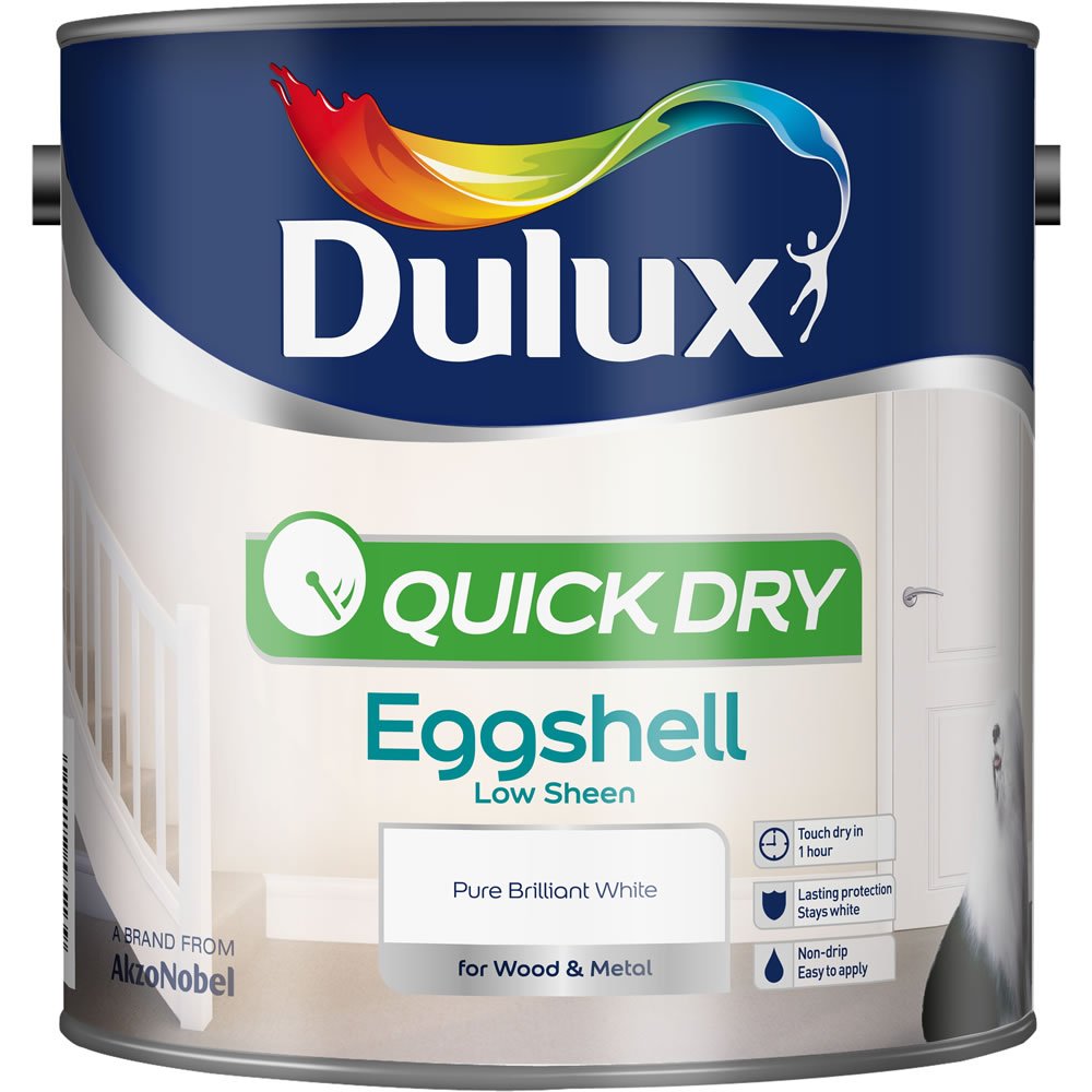 Dulux Quick Dry Pure Brilliant White Eggshell Low Sheen Paint 2.5L Image 2