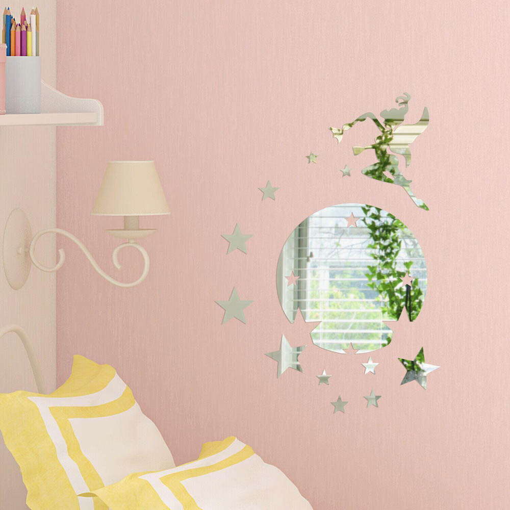 Walplus Flying Fairy Tinker Bell with Stars Mirror Wall Stickers Image 5