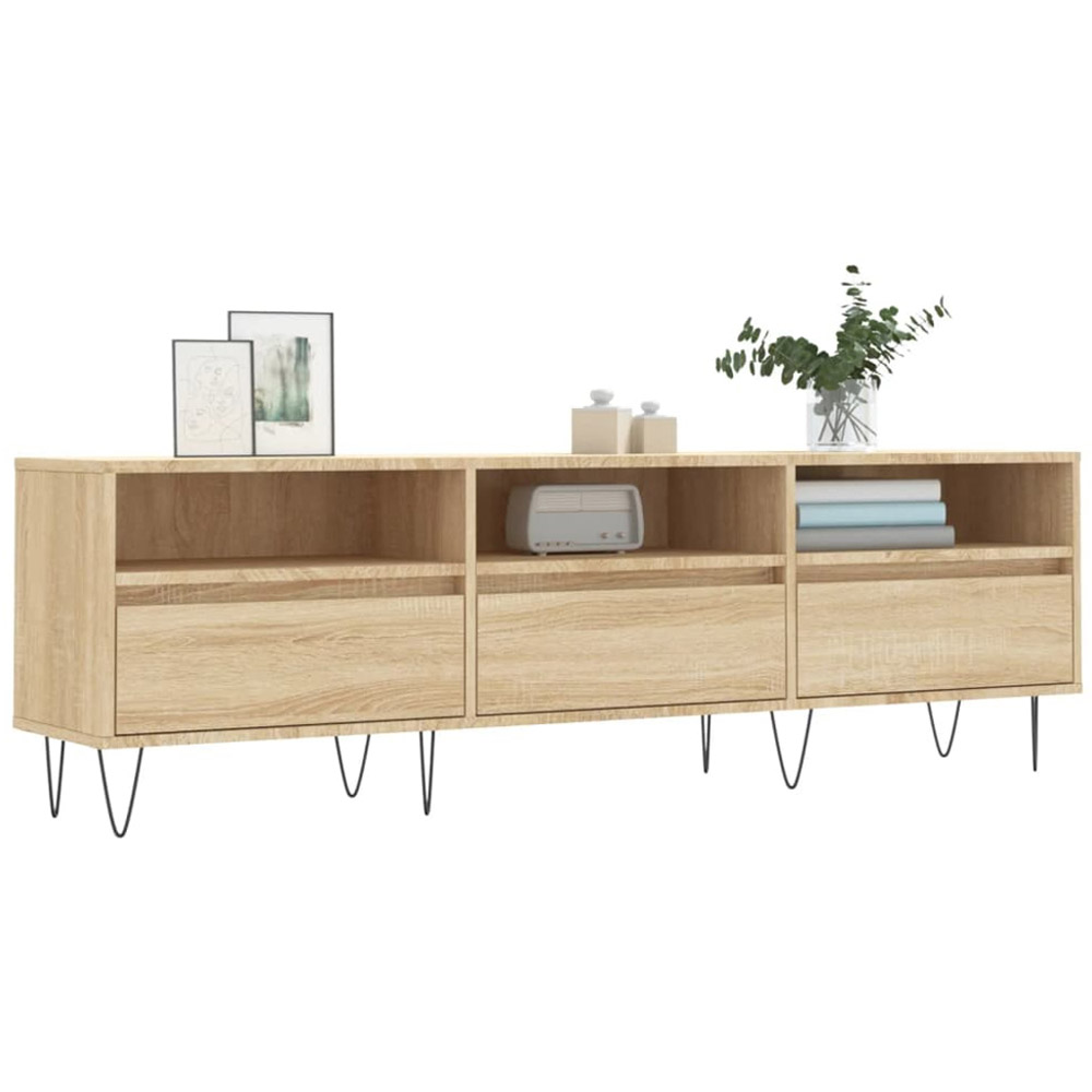 vidaXL 3 Drawer 3 Shelf Sonoma Oak TV Cabinet with Black Legs Image 3