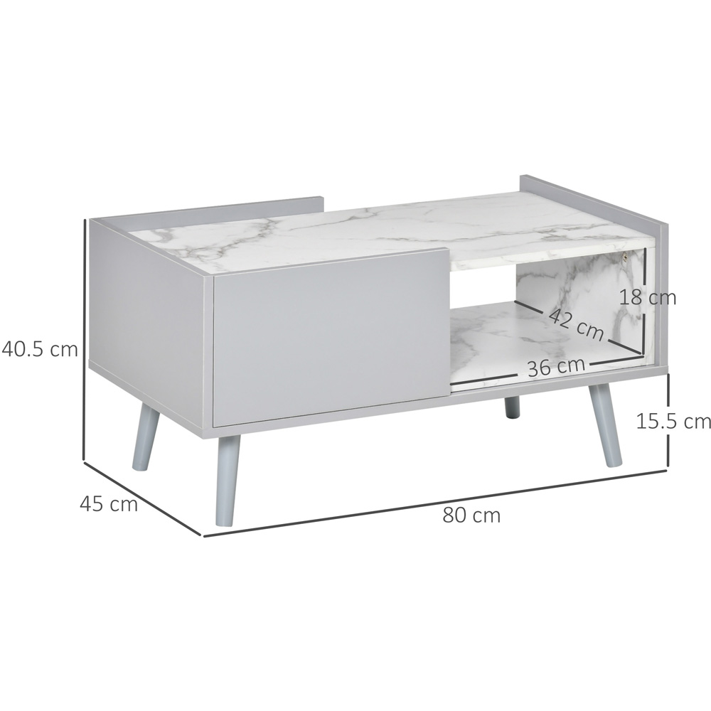 Portland Single Drawer Single Shelf Grey and White Marble Effect Coffee Table Image 8