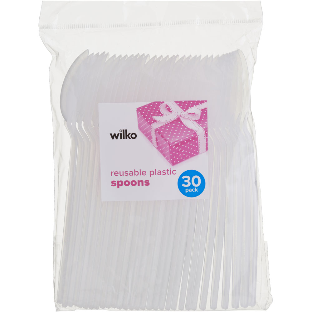Wilko 30 Pack Plastic Clear Dessert Spoons   Image 2