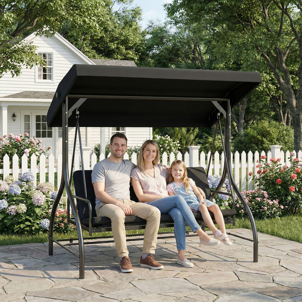 Outsunny 3 Seater Black Garden Swing Chair with Canopy Image 2