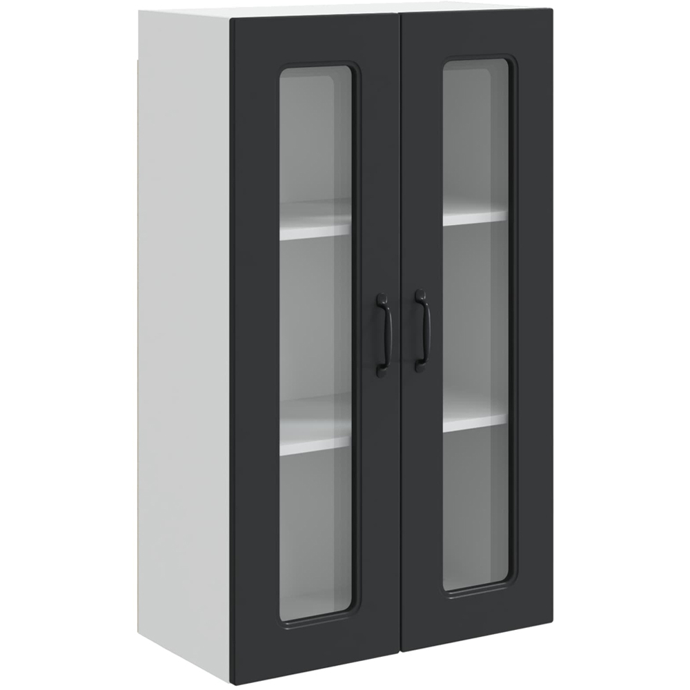 vidaXL 2 Glass Door Black Kitchen Wall Cabinet Image 2