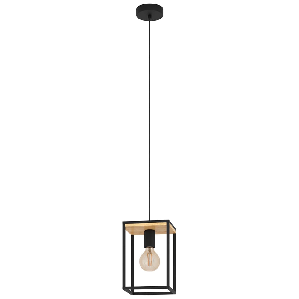 EGLO Libertad Caged Black Wooden Pendant Light Image 1