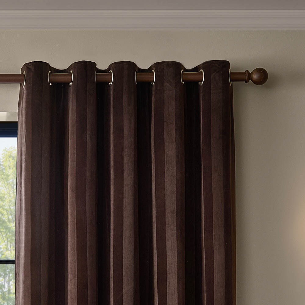 Paoletti Regency Chocolate Stripe Velvet Lined Eyelet Curtains 229 x 137cm Image 3