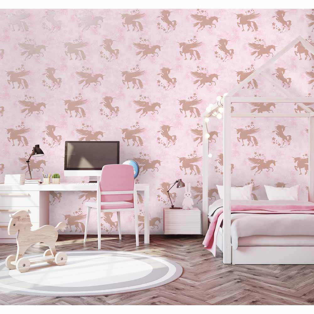 Iridescent Unicorns Pink and Rose Gold Wallpaper Image 2