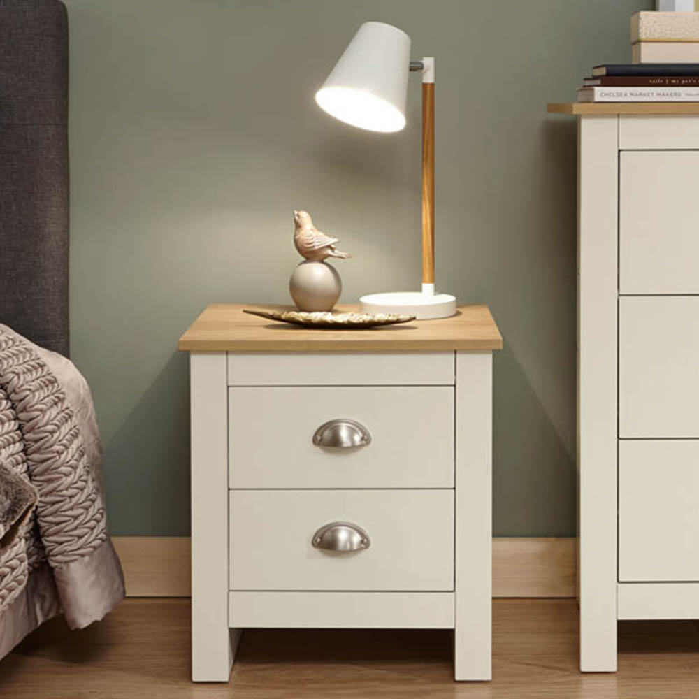 GFW Lancaster 2 Drawer Cream Bedside Table Image 1