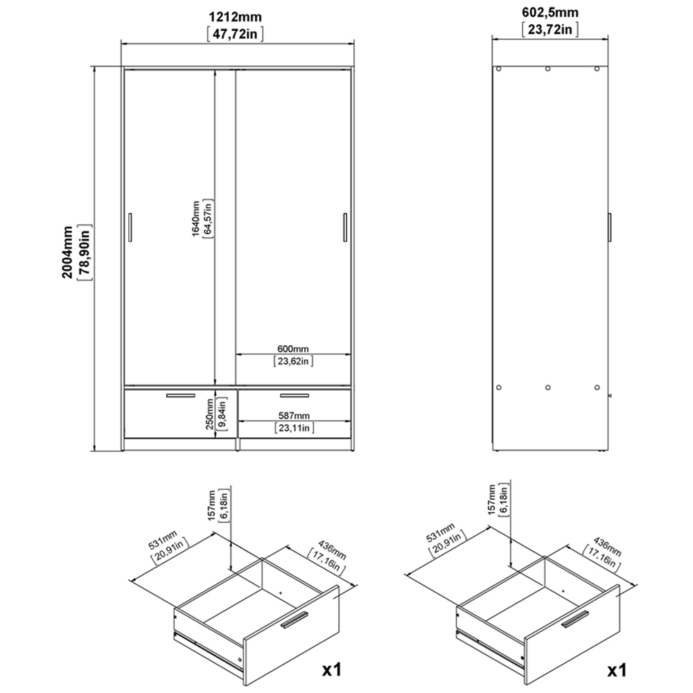 Florence Line 2 Door 2 Drawer White and Jackson Hickory Oak Wardrobe Image 7