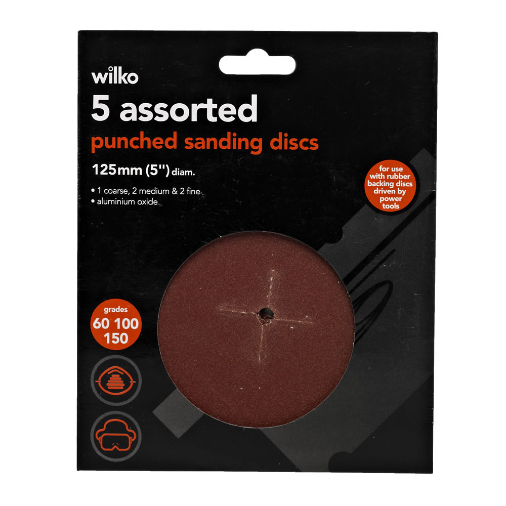 Wilko Sanding Discs Assorted 125mm 5 Pack Image 2