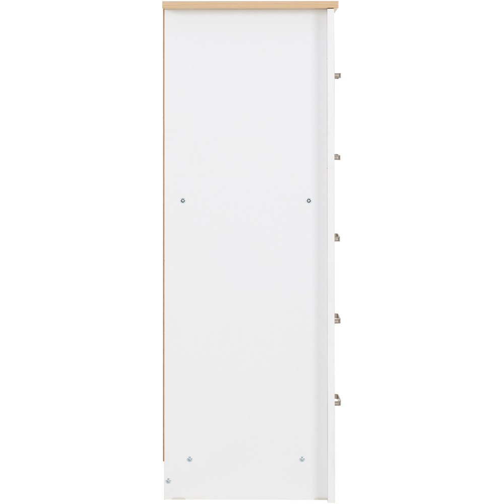 Seconique Portland 5 Drawer White and Oak Effect Narrow Chest of Drawers Image 5