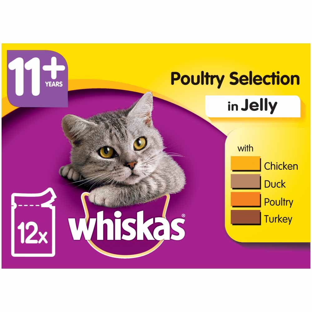 Whiskas 11+ Super Senior Cat Food Pouches Poultry Selection in Jelly 12 x 100g Image 1