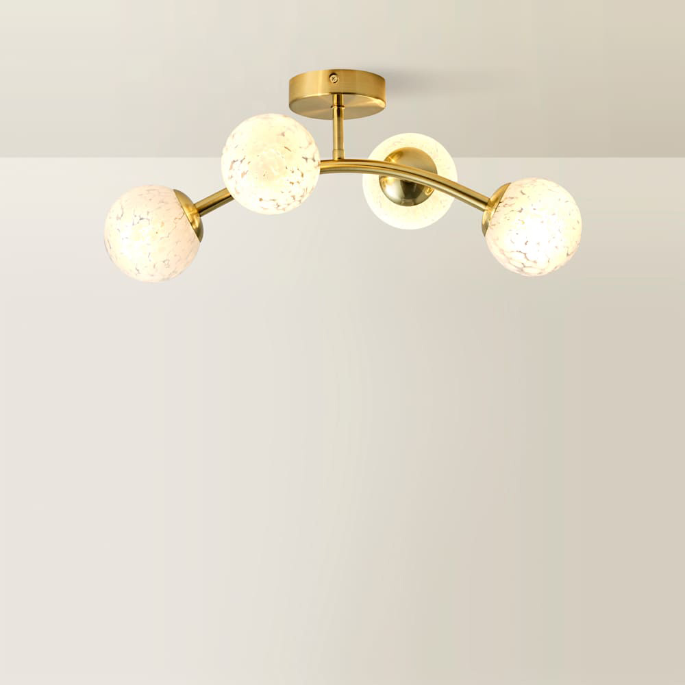 ValueLights Jas White Confetti Glass Globe Shade Gold 4 Way LED Ceiling Light with Bulb Image 4