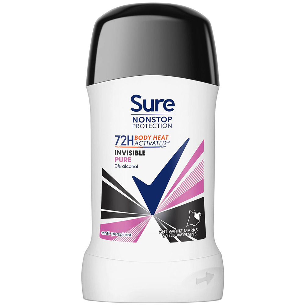 Sure Women Invisible Pure 72H Nonstop Protection Anti-Perspirant Stick 50ml 24 Pack Image 2
