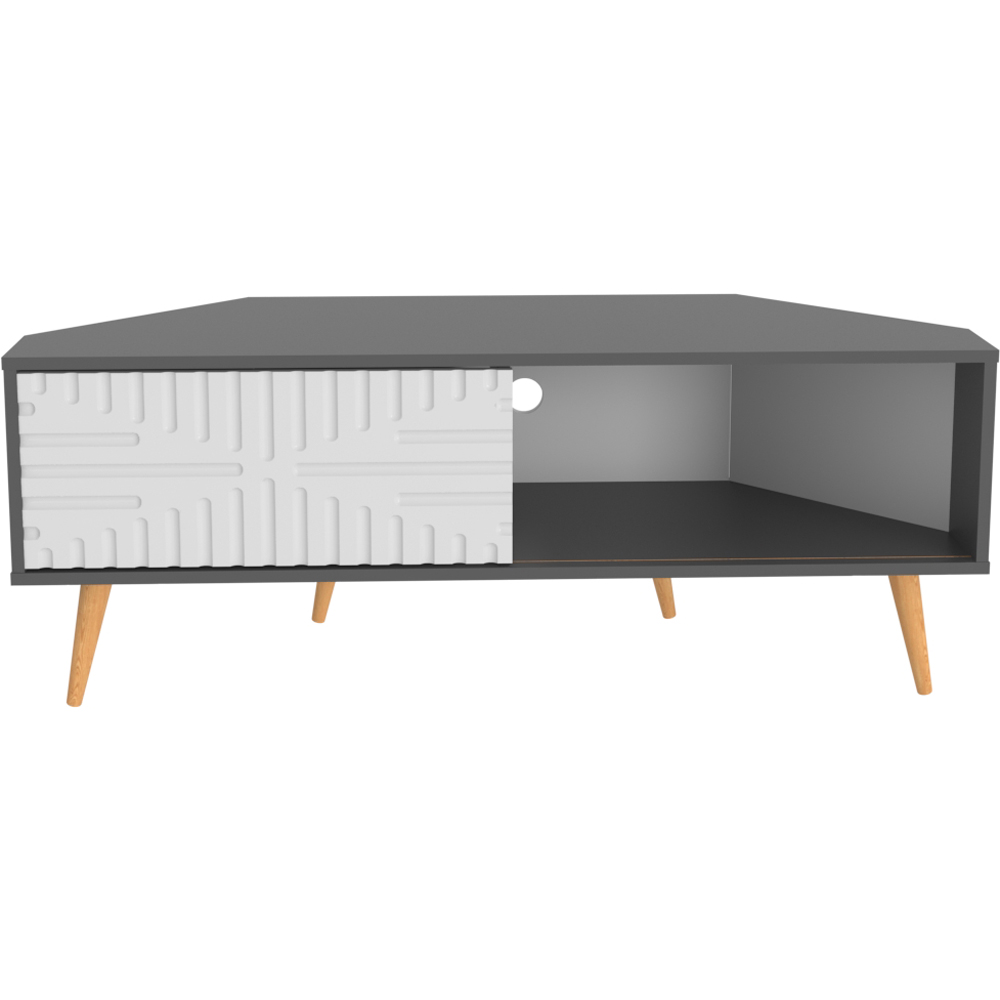 Decorotika Mora Single Sliding Door Anthracite and White Corner TV Unit Image 7