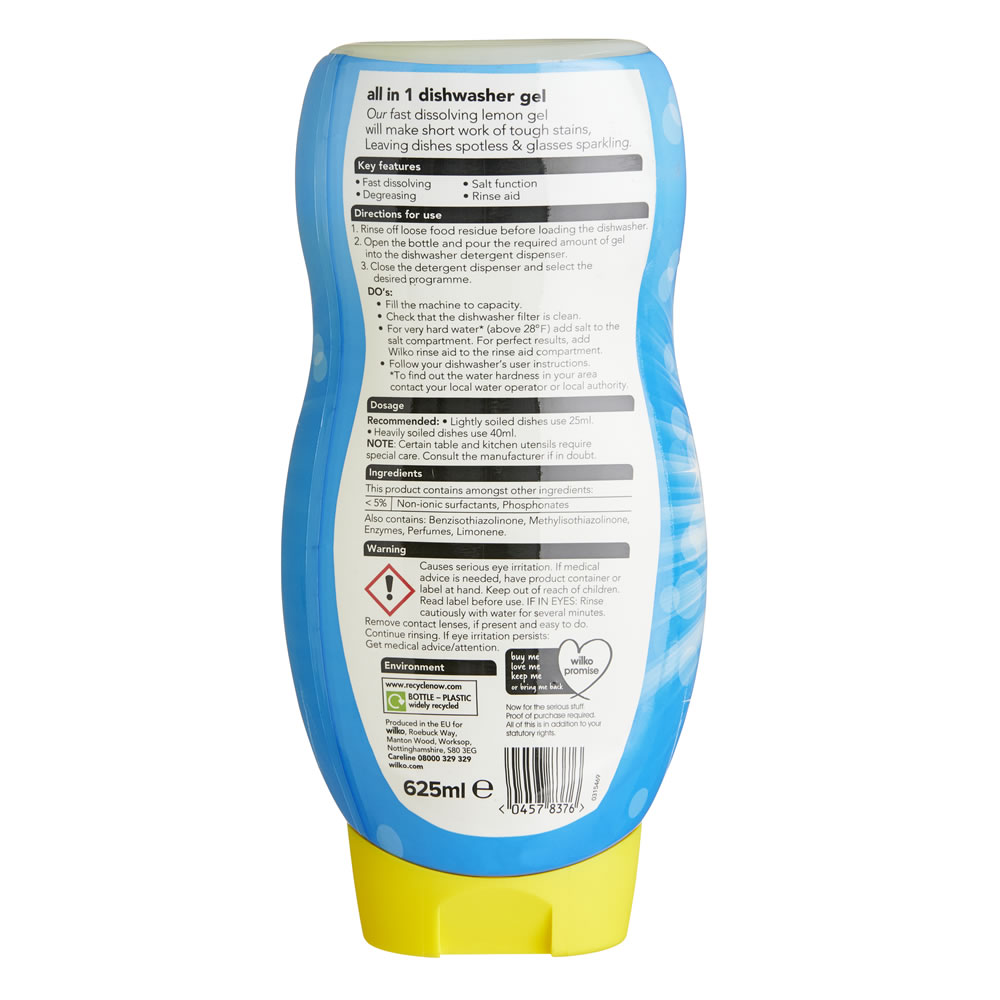 Wilko All in 1 Dishwasher Gel Lemon 620ml Wilko