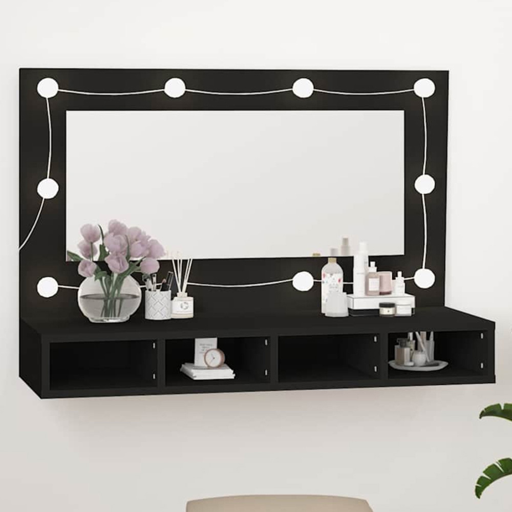 vidaXL 4 Shelf LED Mirror Black Cabinet Image 1