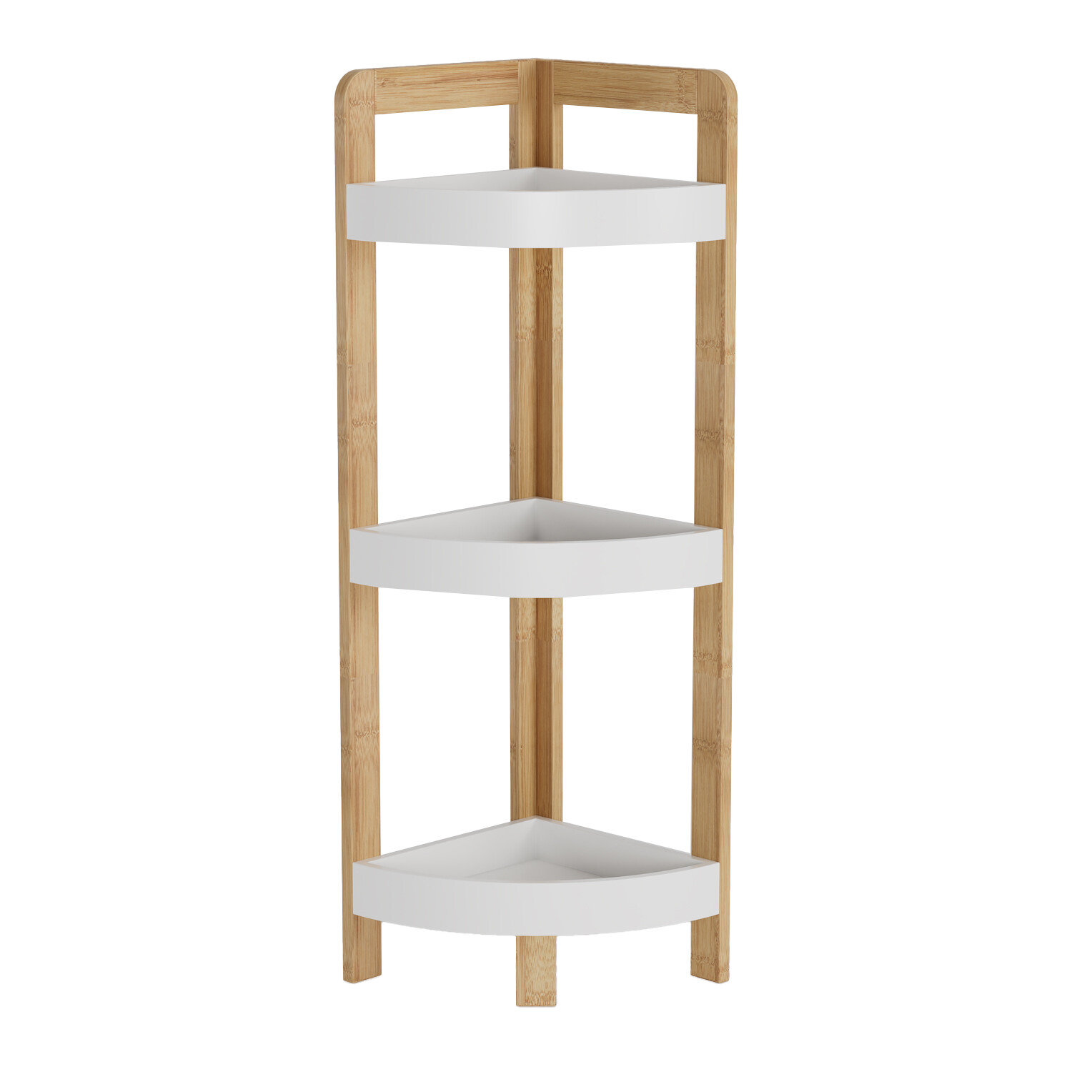 Bamboo Corner Caddy White and Wood Image 2